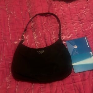 Half moon post card size Prada Nylon bag 2000 vintage black